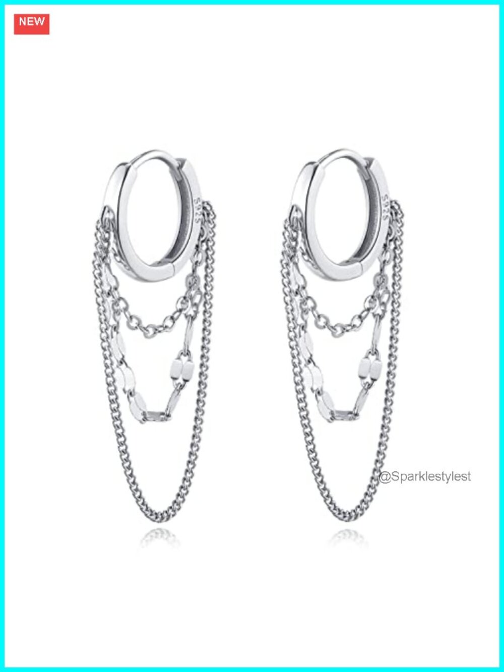 Sterling Silver Chain Drop Earrings Hoop Tassel Dangle